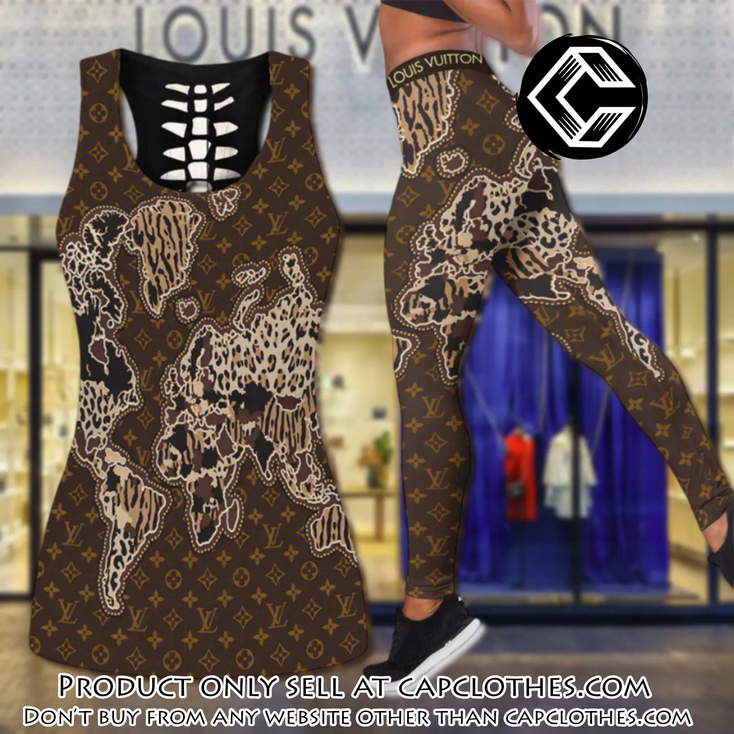 Louis vuitton map tank top leggings set luxury brand lv for women yoga gym cc5653124